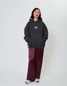 OH APRIL Boyfriend Hoodie Fluffy Dark Grey Acid – oversized Damen Hoodie mit Sugar Pink Logo-Stickerei, Used-Optik, Größen XS–XL
