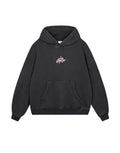 OH APRIL Boyfriend Hoodie Fluffy Dark Grey Acid – oversized Damen Hoodie mit Sugar Pink Logo-Stickerei, Used-Optik, Größen XS–XL
