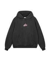Laden Sie das Bild in den Galerie-Viewer, OH APRIL Boyfriend Hoodie Fluffy Dark Grey Acid – oversized Damen Hoodie mit Sugar Pink Logo-Stickerei, Used-Optik, Größen XS–XL
