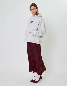 OH APRIL Boyfriend Hoodie Fluffy Light Grey Acid – oversized Damen Hoodie mit Sugar Pink Logo-Stickerei, Used-Optik, Größen XS–XL.