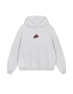OH APRIL Boyfriend Hoodie Fluffy Light Grey Acid – oversized Damen Hoodie mit Sugar Pink Logo-Stickerei, Used-Optik, Größen XS–XL.