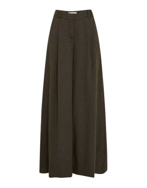 Grüne Hose Cabrie HW von MSCH Copenhagen in Forest N Mel mit weitem Bein, mittlerer Bundhöhe und voller Länge.