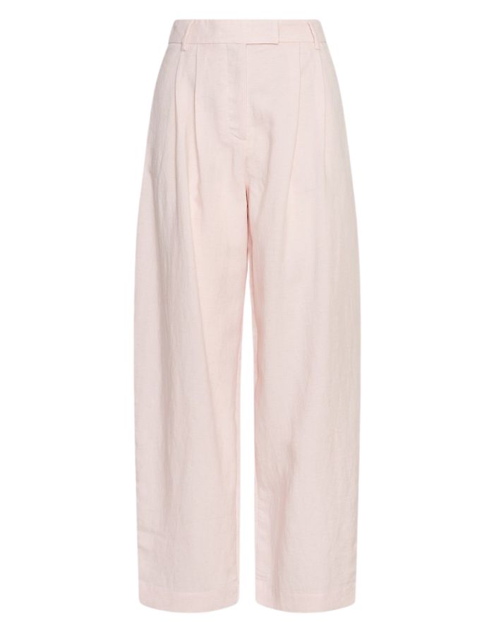 Hellrosa Franciska HW Hose von MSCH Copenhagen mit hoher Taille, weitem Bein und eleganten Falten von vorne