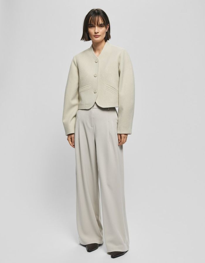 MSCH Copenhagen Hose Henrika HW Peyote mit hoher Taille, weitem Bein und Bügelfalten.