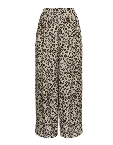 Kalani Vlora HW Hose Humus Leo von MSCH Copenhagen – locker geschnittene Hose mit Leo-Print aus nachhaltiger LENZING™ ECOVERO™-Viskose, hohe Taille, weites Bein.