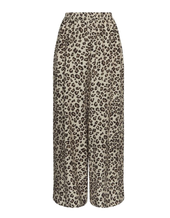 Kalani Vlora HW Hose Humus Leo von MSCH Copenhagen – locker geschnittene Hose mit Leo-Print aus nachhaltiger LENZING™ ECOVERO™-Viskose, hohe Taille, weites Bein.