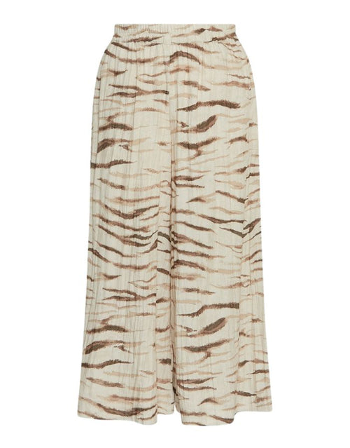 Weit geschnittene Tania Hose von MSCH Copenhagen mit beigem Zebra-Print und elastischem Bund von vorne