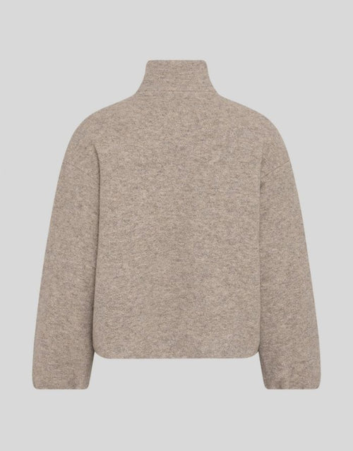 Kurze Annike Wool Teddyjacke von MSCH Copenhagen in Warm Light Grey Melange mit hohem Kragen, Zwei-Wege-Reißverschluss und Bomber-Passform.