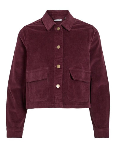 VILA Jacke Vifrost Cord in Fig – burgunderrote Cordjacke mit boxy Schnitt.
