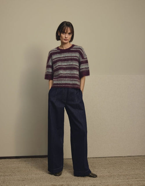 Dunkelblaue Jeans Sana Lis von MSCH Copenhagen in Dark Blue Wash mit weitem Bein, lockerer Passform und elastischem Bund.