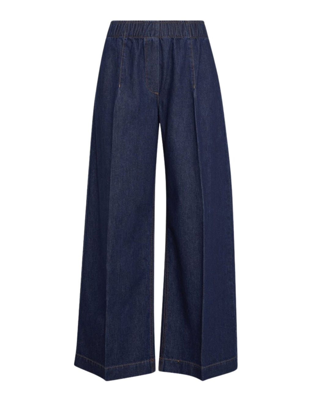 Dunkelblaue Jeans Sana Lis von MSCH Copenhagen in Dark Blue Wash mit weitem Bein, lockerer Passform und elastischem Bund.