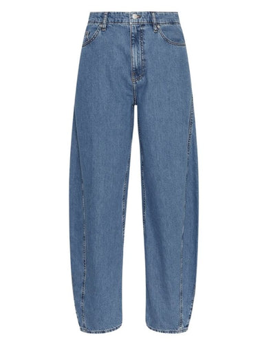 Kobane Lis Barrel Jeans von MSCH Copenhagen in Mid Blue Wash – lässige Barrel Fit Jeans mit weitem Schnitt an den Oberschenkeln und leicht verjüngten Beinen, vielseitig kombinierbar.