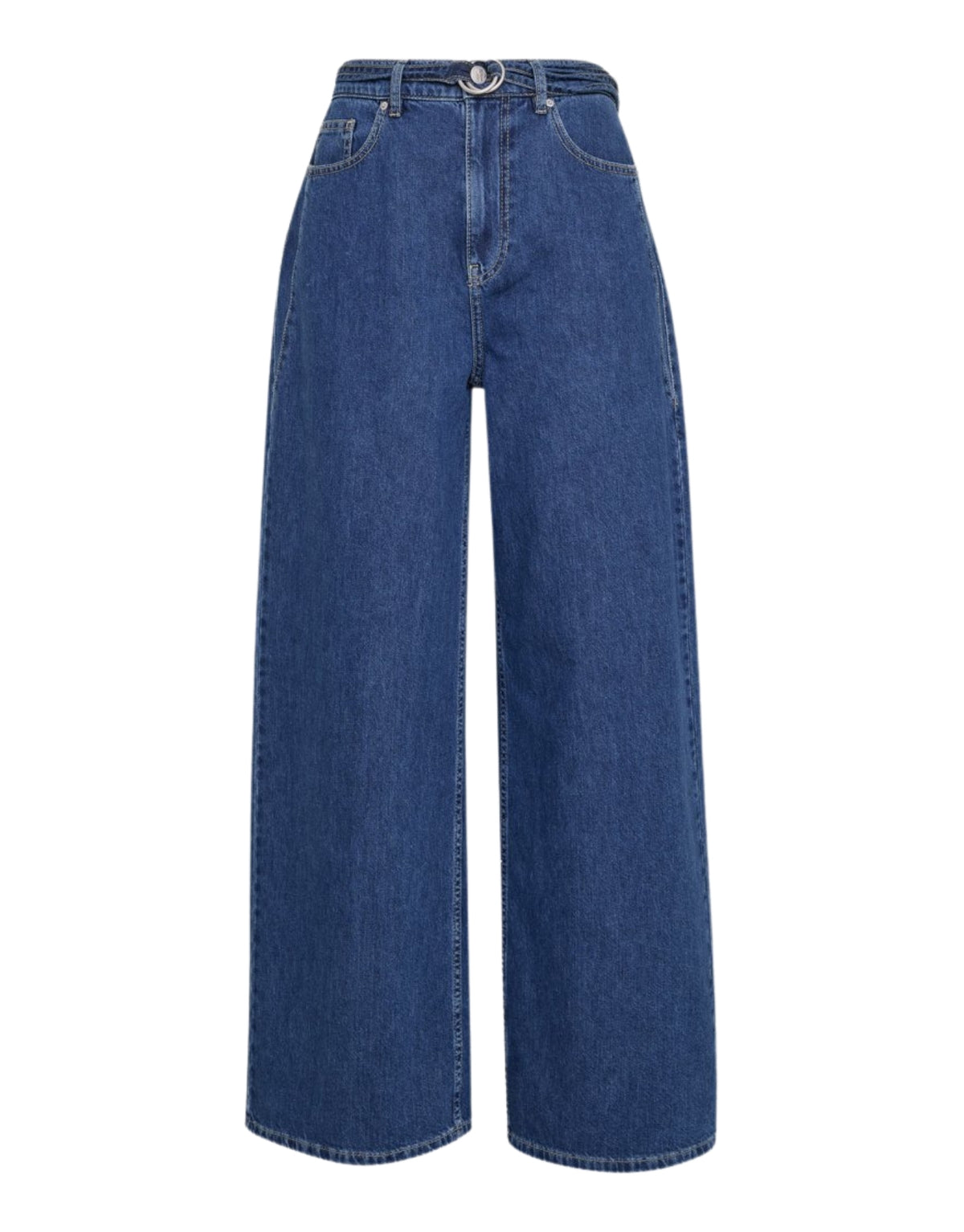Mittelblaue Loa Lis Boxy Wide Jeans Long von MSCH Copenhagen aus Baumwolle mit hoher Taille, lockerer Passform, langen weiten Beinen und klassischen Jeanstaschen von vorne