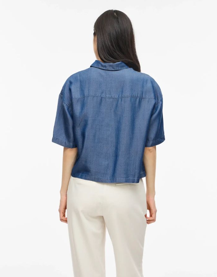 VILA Jeansshirt Vitevira 2/4 Medium Blue Denim aus TENCEL™ mit leichter, fließender Qualität.