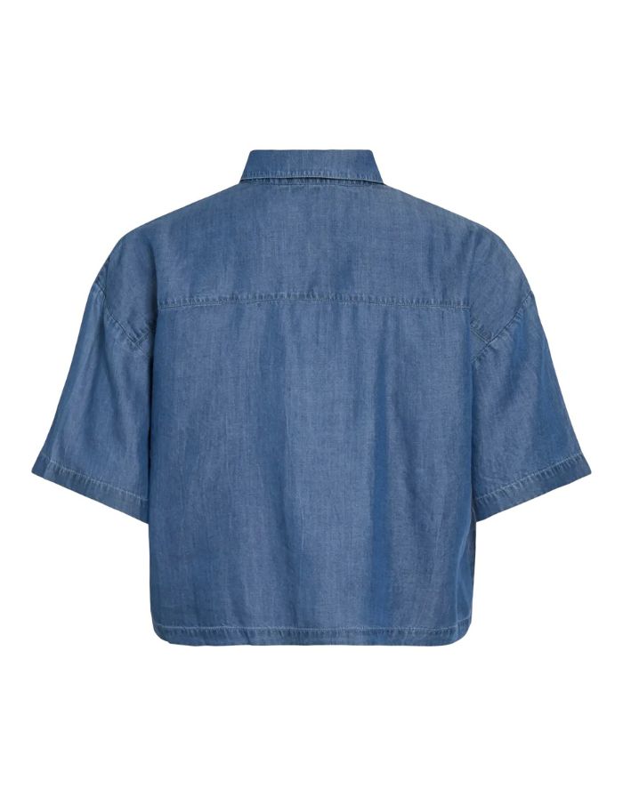 VILA Jeansshirt Vitevira 2/4 Medium Blue Denim aus TENCEL™ mit leichter, fließender Qualität.