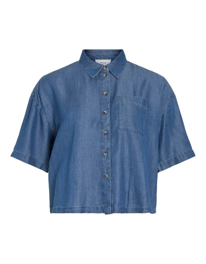 VILA Jeansshirt Vitevira 2/4 Medium Blue Denim aus TENCEL™ mit leichter, fließender Qualität.