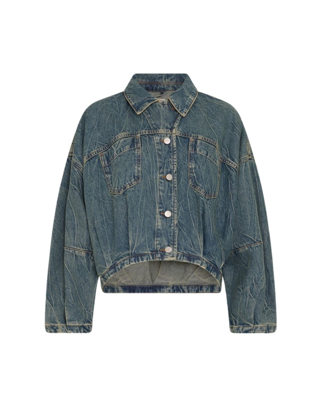 Kurze Jeansjacke Mui Denim von MSCH Copenhagen in Balt Blue Wash mit lockerer Passform, Hemdkragen und Brusttaschen.
