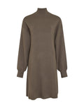 Grünes Strickkleid Mercy East M von MSCH Copenhagen in Kalamata mit hohem Kragen, Ballonärmeln und gerader Midi-Passform.