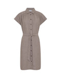 MSCH Copenhagen Kleid Viana Ginia Shirt Mountain Trail Melange in Braun mit Knopfleiste und Bindegürtel.