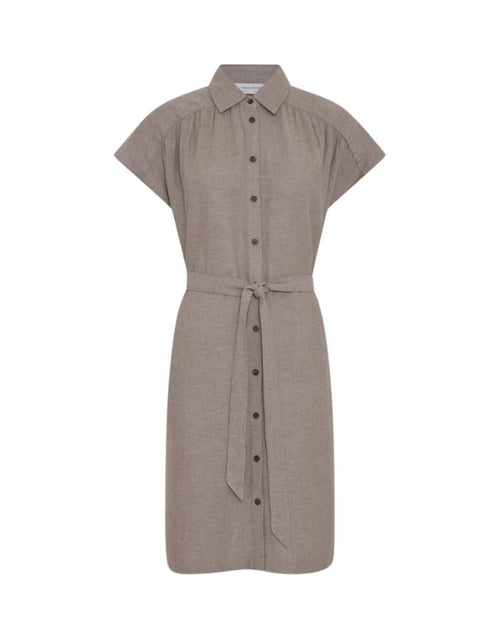MSCH Copenhagen Kleid Viana Ginia Shirt Mountain Trail Melange in Braun mit Knopfleiste und Bindegürtel.