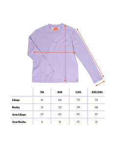 Popeia Langarmshirt in Lila – Relaxed Fit, breiter Kragen, Kindness-Spruch im Nacken, Bio-Baumwolle