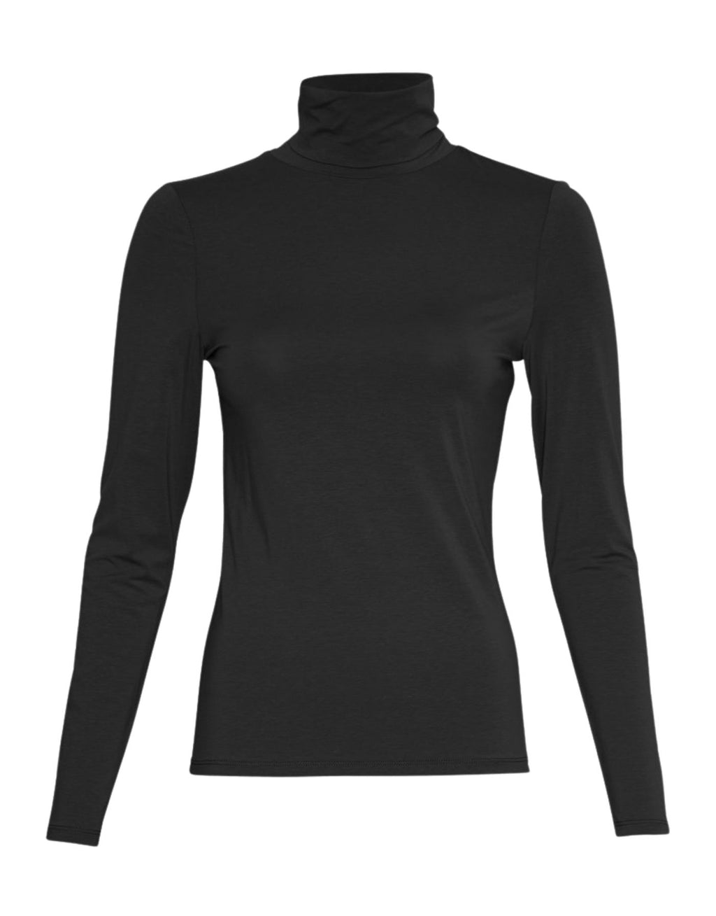 Schwarzes Langarmshirt Betrina von MSCH Copenhagen mit Rollkragen und schmaler körpernaher Passform.