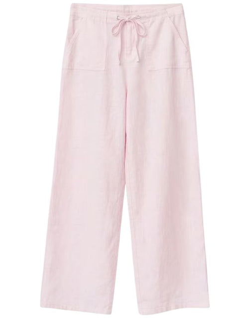 Gina Tricot rosa Leinenhose mit Bindeband, geradem Bein und lockerer Passform.