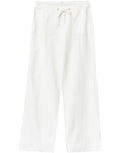 Gina Tricot weiße Leinenhose mit Bindeband, geradem Bein und lockerer Passform.