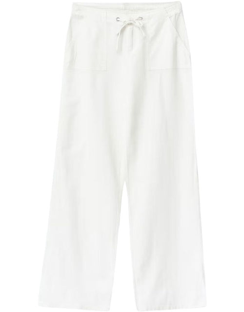 Gina Tricot weiße Leinenhose mit Bindeband, geradem Bein und lockerer Passform.