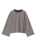 Dunkelbraun-weiß gestreiftes Longsleeve Striped I von Gina Tricot in Chicory Coffee aus Bio-Baumwolle mit lockerer Passform und weiten Ärmeln.