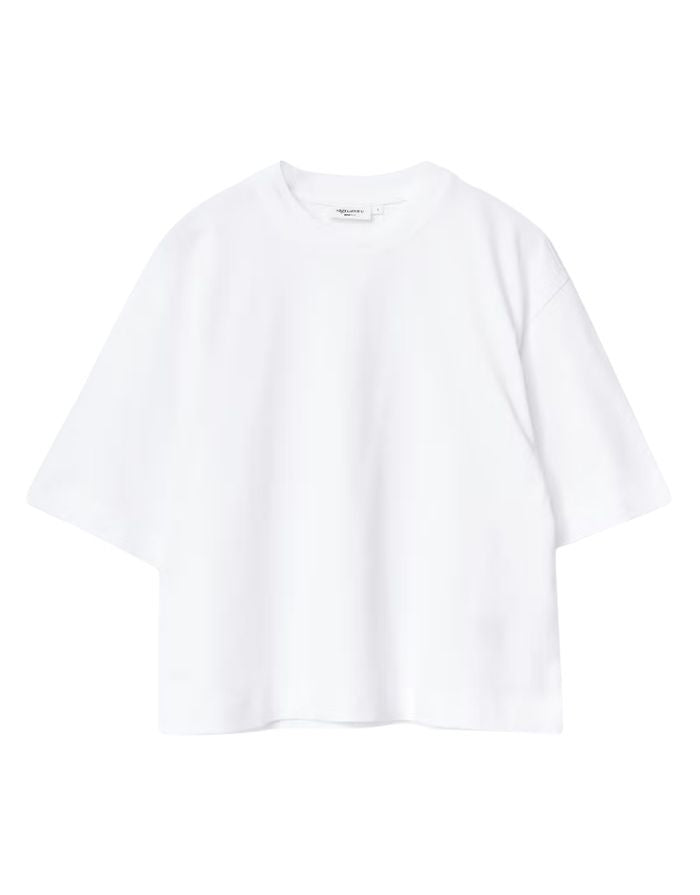 Weißes Oversize-T-Shirt von Gina Tricot in White mit verkürzter Länge und geripptem Rundhalsausschnitt.