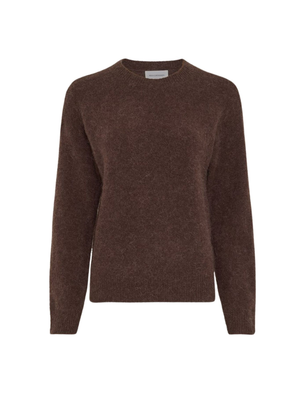 Brauner Strickpullover Festina Hope von MSCH Copenhagen in Hot Fudge mit Rundhalsausschnitt, überschnittenen Schultern und gerippten Bündchen.