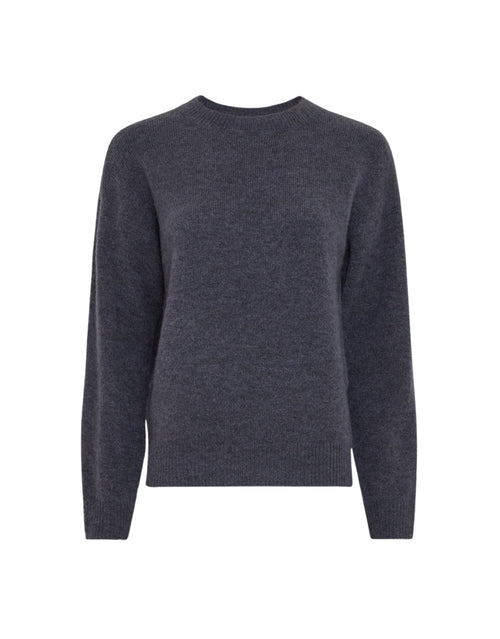 Blauer MSCHFestina Hope Pullover von MSCH Copenhagen aus weichem Woll- und Alpakamix mit Rundhalsausschnitt, langen Ärmeln und gerippten Abschlüssen.