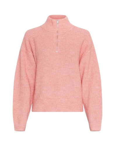 MSCH Copenhagen Pullover Meilani Gytta Zip in Strawberry Ice – boxy geschnittener Strickpullover mit Half-Zip-Kragen aus Wollmix.