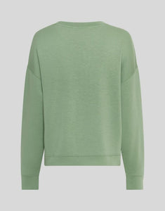 Ima Q Pullover Green Eyes von MSCH Copenhagen in weichem Grün, mit rundem Halsausschnitt, überschnittenen Schultern und lockeren Ärmeln, aus LENZING™ ECOVERO™-Viskosemix – moderner, bequemer Alltags-Pullover