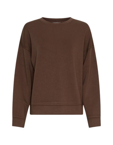 Ima Q Pullover Slate Black von MSCH Copenhagen, mit rundem Halsausschnitt, überschnittenen Schultern und lockeren Ärmeln, aus LENZING™ ECOVERO™-Viskosemix – moderner, bequemer Alltags-Pullover