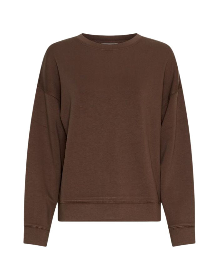Ima Q Pullover Slate Black von MSCH Copenhagen, mit rundem Halsausschnitt, überschnittenen Schultern und lockeren Ärmeln, aus LENZING™ ECOVERO™-Viskosemix – moderner, bequemer Alltags-Pullover