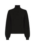 Schwarzer Strickpullover Mercy East von MSCH Copenhagen mit hohem Kragen, leicht weiten Ärmeln und gerippten Abschlüssen.
