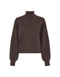 Brauner Strickpullover Mercy East von MSCH Copenhagen in Delicioso mit hohem Kragen, leicht weiten Ärmeln und gerippten Abschlüssen.