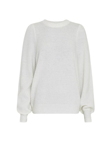 Pullover Miabelle Hope Puff in Egret von MSCH Copenhagen – cremeweißer Strickpullover mit voluminösen Puffärmeln, Rundhalsausschnitt und leichter, lockerer Passform aus Wolle, Alpaka und recyceltem Polyester.