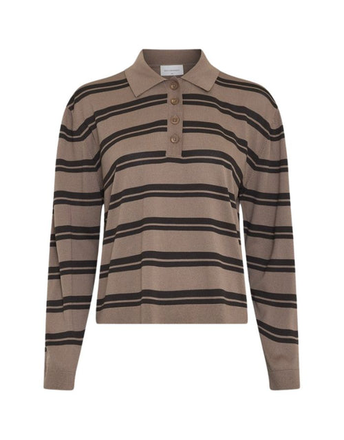 MSCH Copenhagen Pullover Terine in Braun mit dunkelbraunen Streifen und Polokragen.