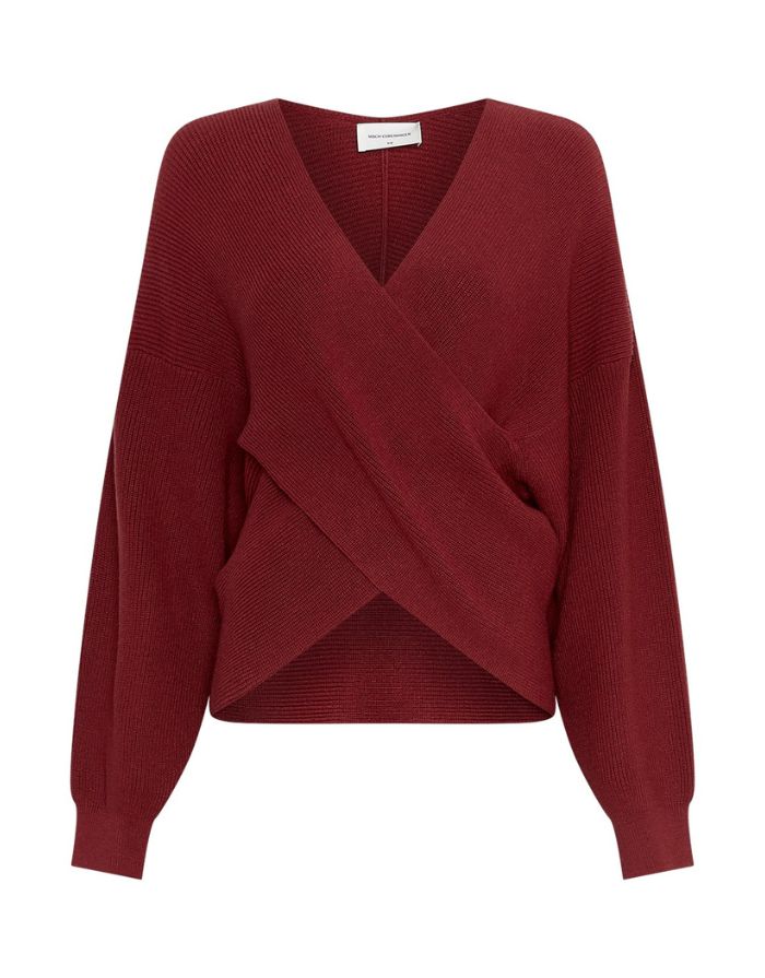 Zinelle Rachelle Pullover von MSCH Copenhagen – eleganter Wickelpullover mit Half-Cardigan-Strick, schmeichelnde Passform, weiches Material.
