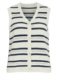 VILA Vikenga Knit Pullunder-Cardigan in Creme mit navyblauen Streifen und Knopfleiste.