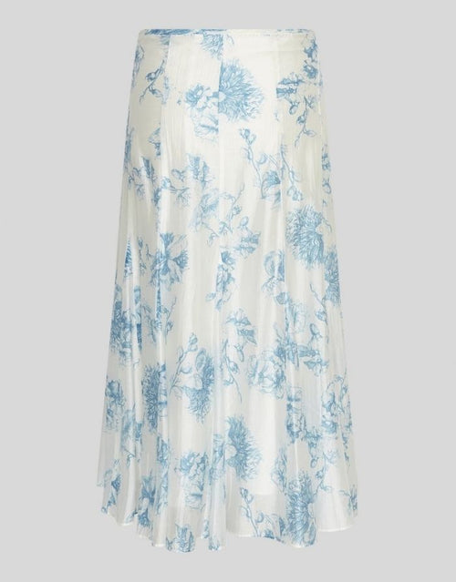 MSCH Copenhagen Rock Evangelia HW M Blue Flower mit Blumenprint, asymmetrischem Saum und hoher Taille.