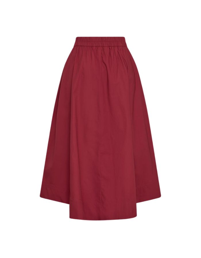 MSCH Copenhagen Rock Lenna Rhubarb in Rot mit elastischem Bund und weiter Midi-Silhouette.