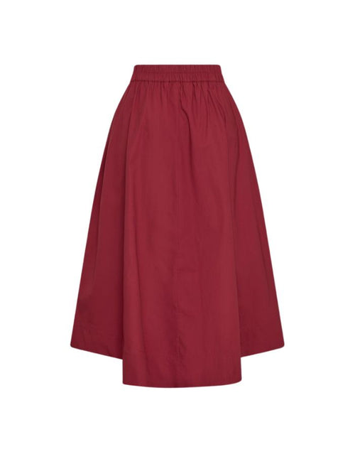MSCH Copenhagen Rock Lenna Rhubarb in Rot mit elastischem Bund und weiter Midi-Silhouette.