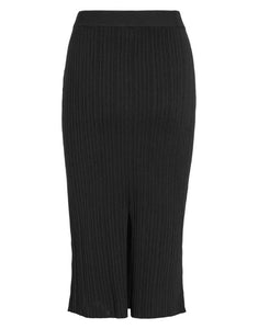 VILA Rock Rib Midi Knit Vinelly in der Farbe Black Beauty – schwarzer Midi-Strickrock in figurbetonter Rippoptik.
