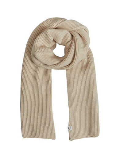 MSCH Copenhagen Schal Galine Rachelle in Fog Melange – weicher Rippstrickschal in Beige, stilvoll und warm für die Winterzeit.
