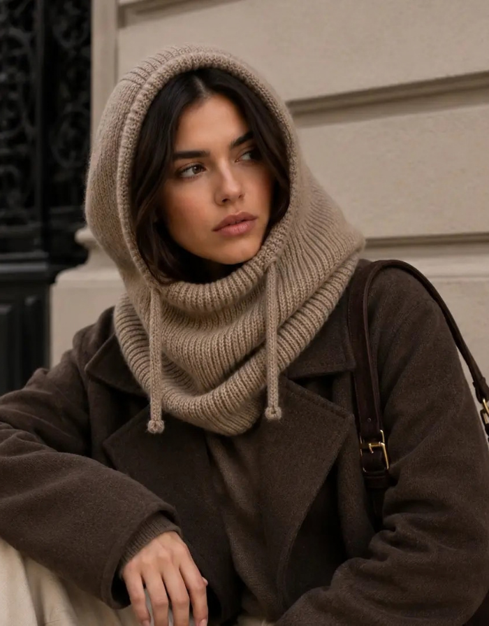 Lineta Schalmütze in Camel in weicher Sturmhaubenform
