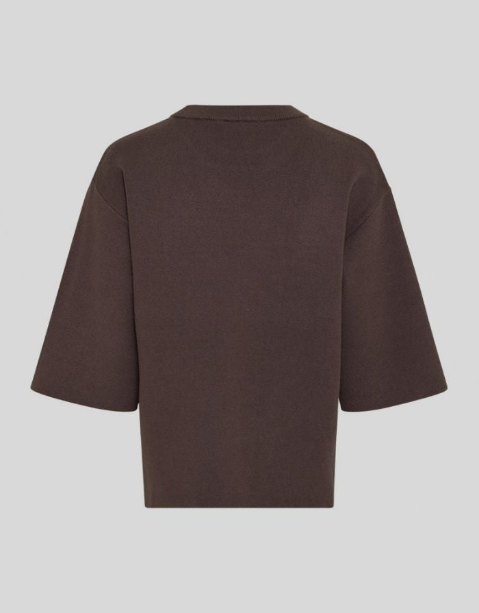 Brauner Agatha East 3/4 Feinstrickpullover von MSCH Copenhagen in Delicioso mit Rundhalsausschnitt, weiten 3/4-Ärmeln und lockerer Passform.